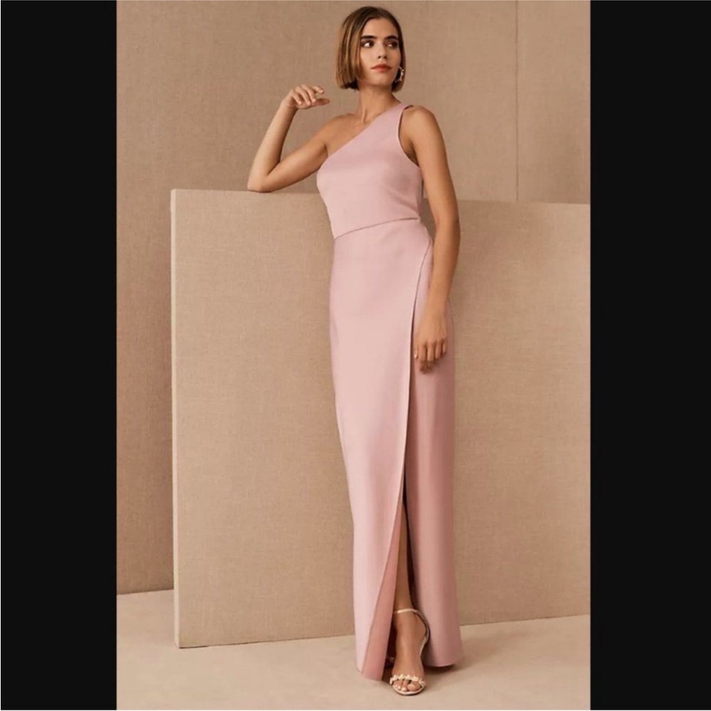 BHLDN Blush Pink Dylan Satin-charmeuse One Shoulder Maxi Dress Size 10 - Picture 2 of 3